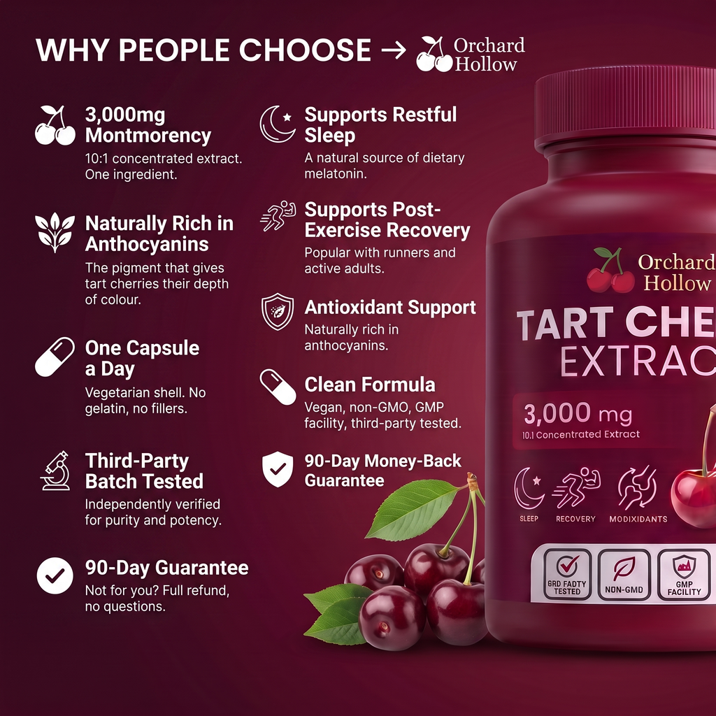 Less Stiffness & More Mobility In 2 Weeks | Pure Tart Cherry Extract 3,00mg | Cold-Extracted