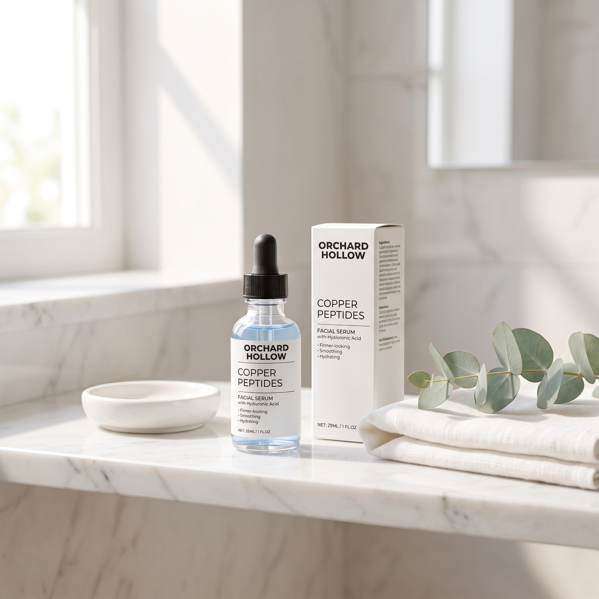 Orchard Hollow Copper Peptide Serum with Hyaluronic Acid - Firming Face Serum for Fine Lines